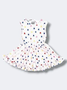 Girlhood Twirl Dress Girls 5 White Multicolor Star Sleeveless Ruffle Hem Pockets